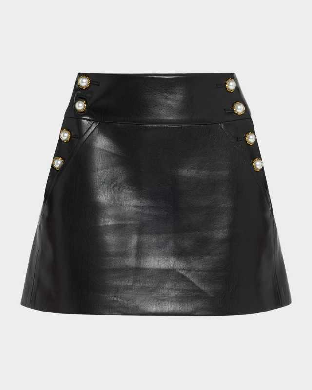 Donald High Rise Vegan Leather Side-Button Skirt