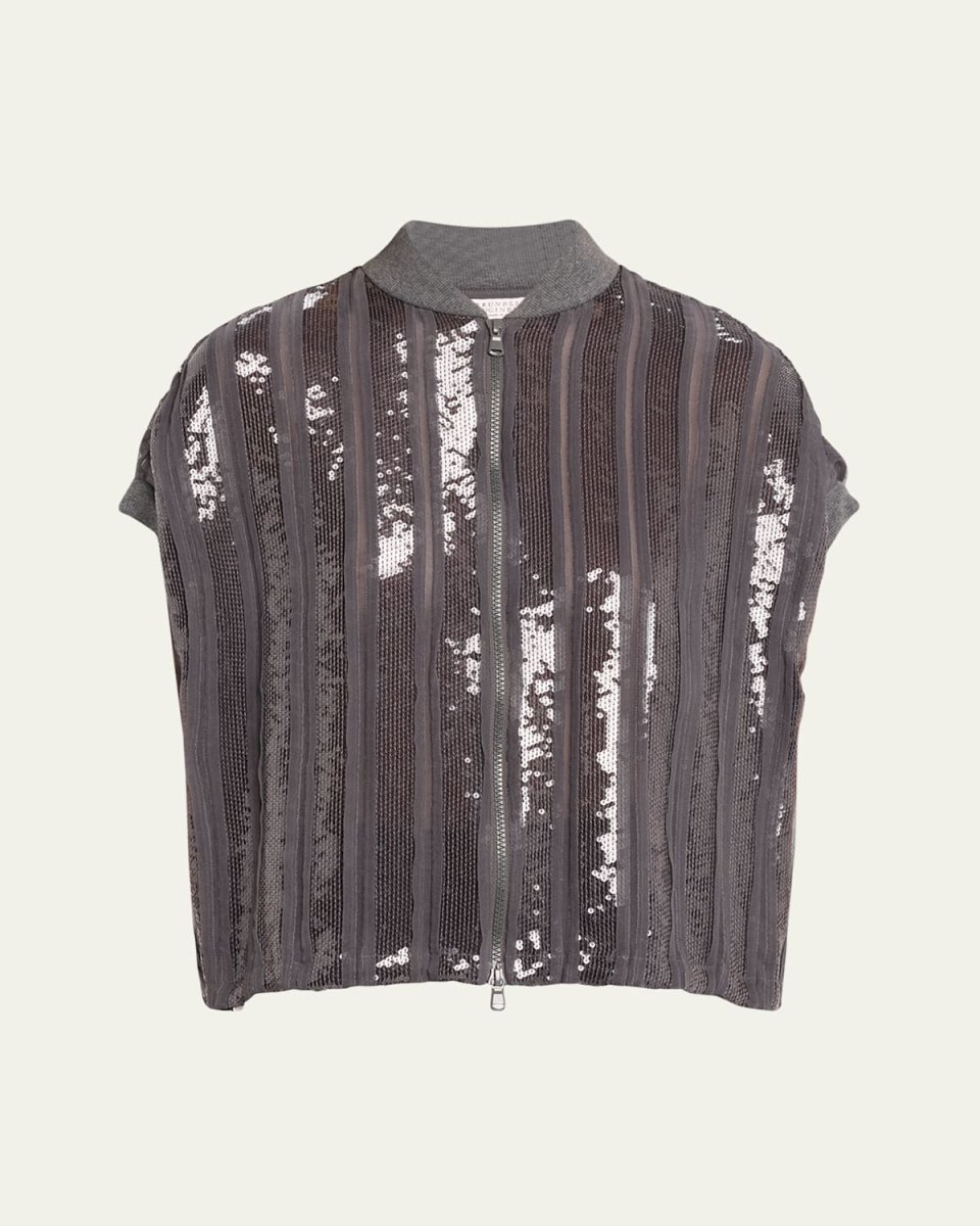 Sequin Striped Zip-Up Jacket