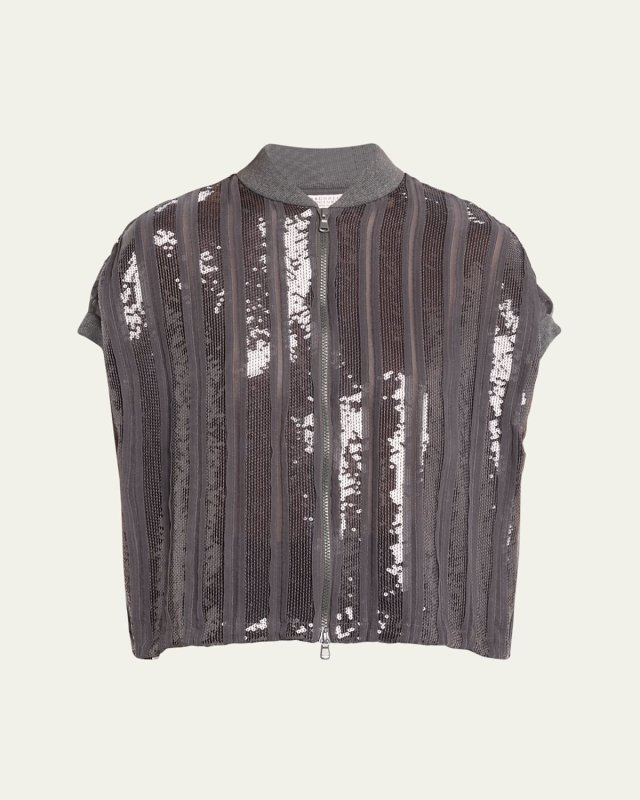 Sequin Striped Zip-Up Jacket