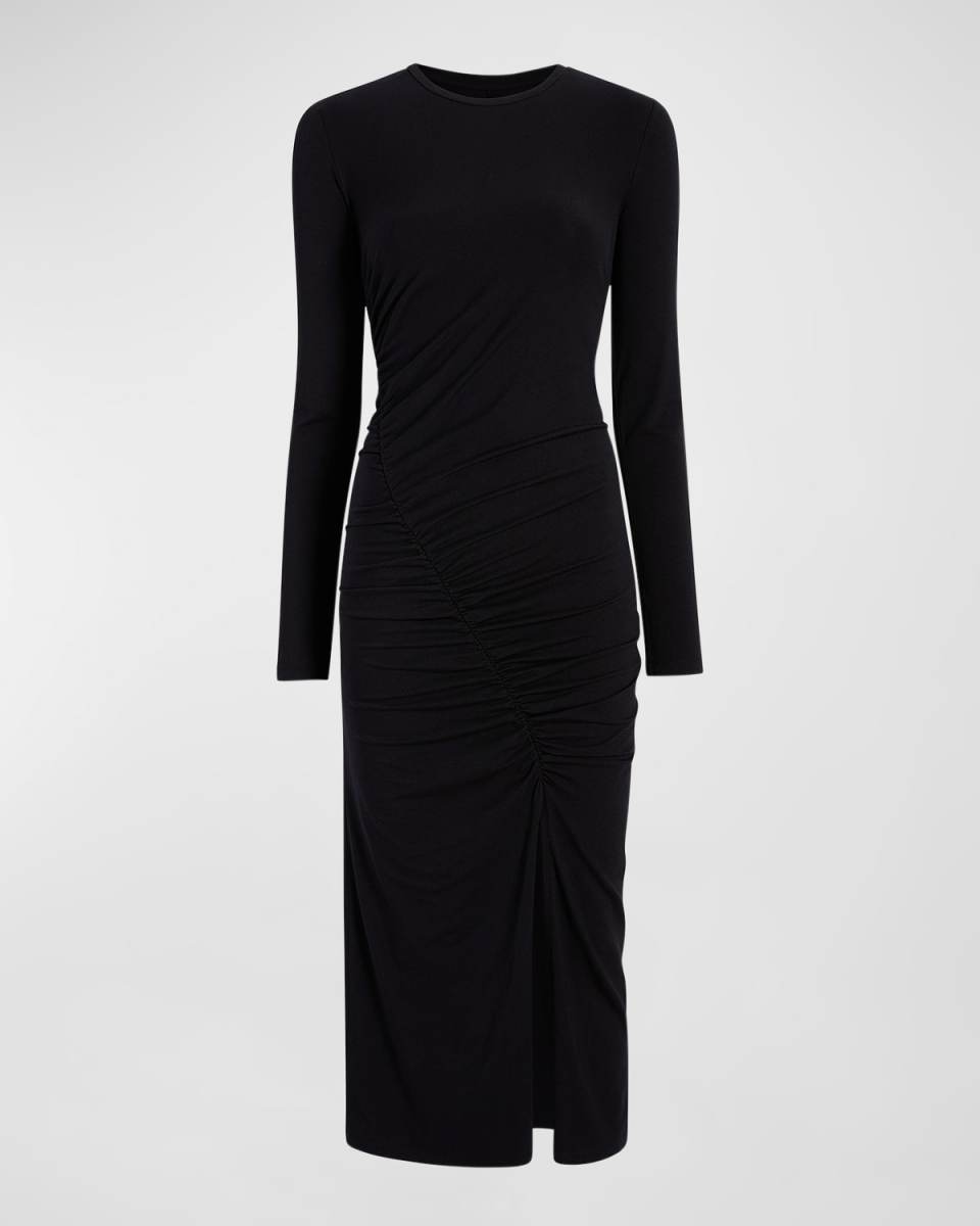 Ruched Long Sleeve Midi Dress