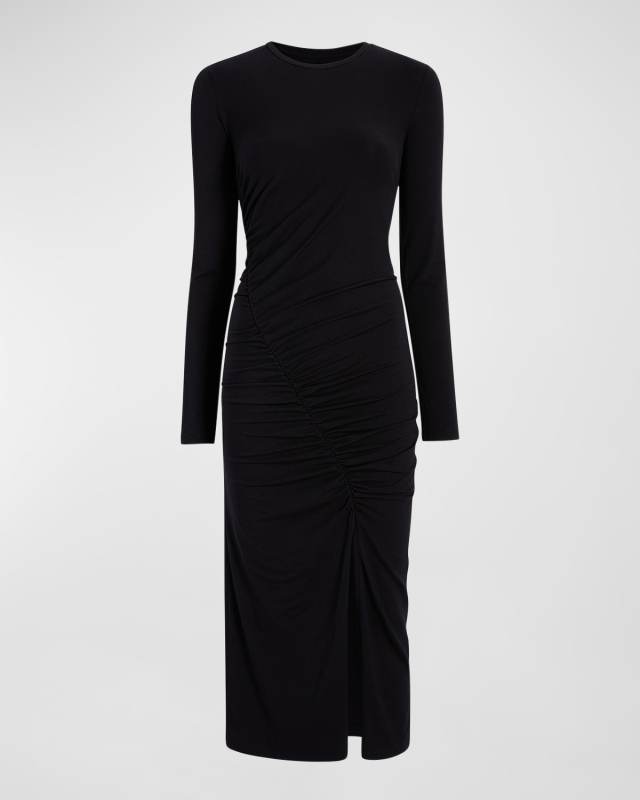 Ruched Long Sleeve Midi Dress
