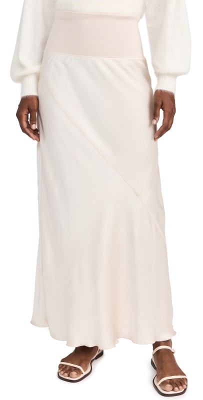 ATM Anthony Thomas Melillo Cracked Satin Bias Maxi Skirt Vanilla Mist