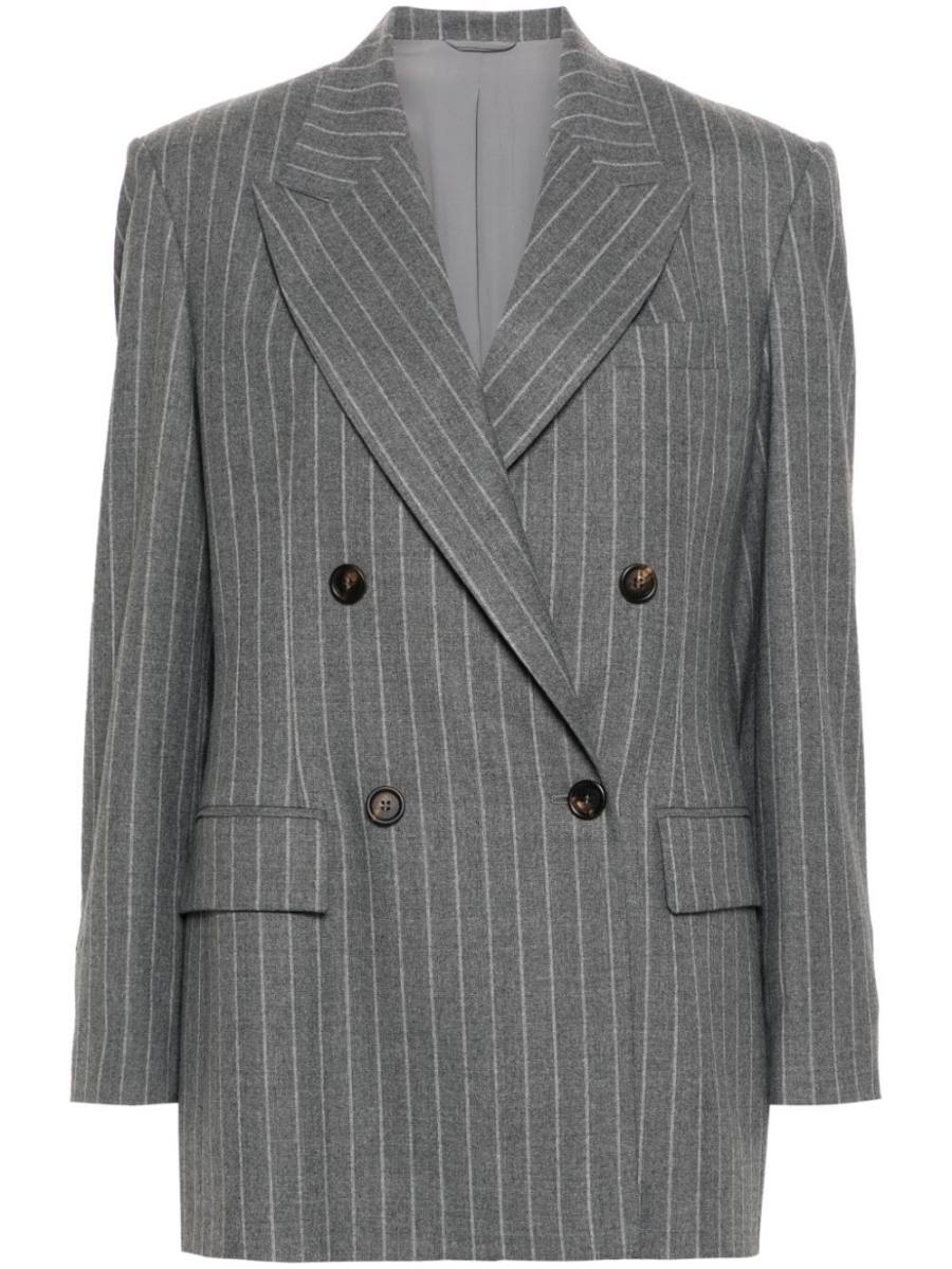 pinstriped wool blazer