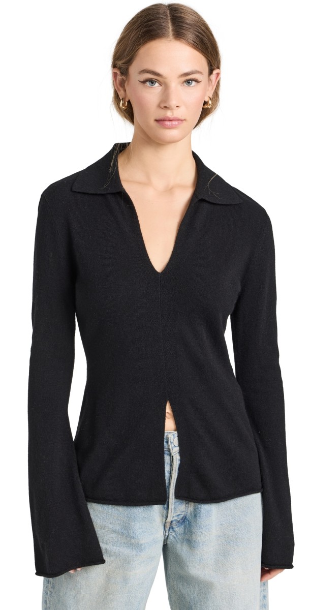 Reformation Jade Cashmere Collared Sweater Black