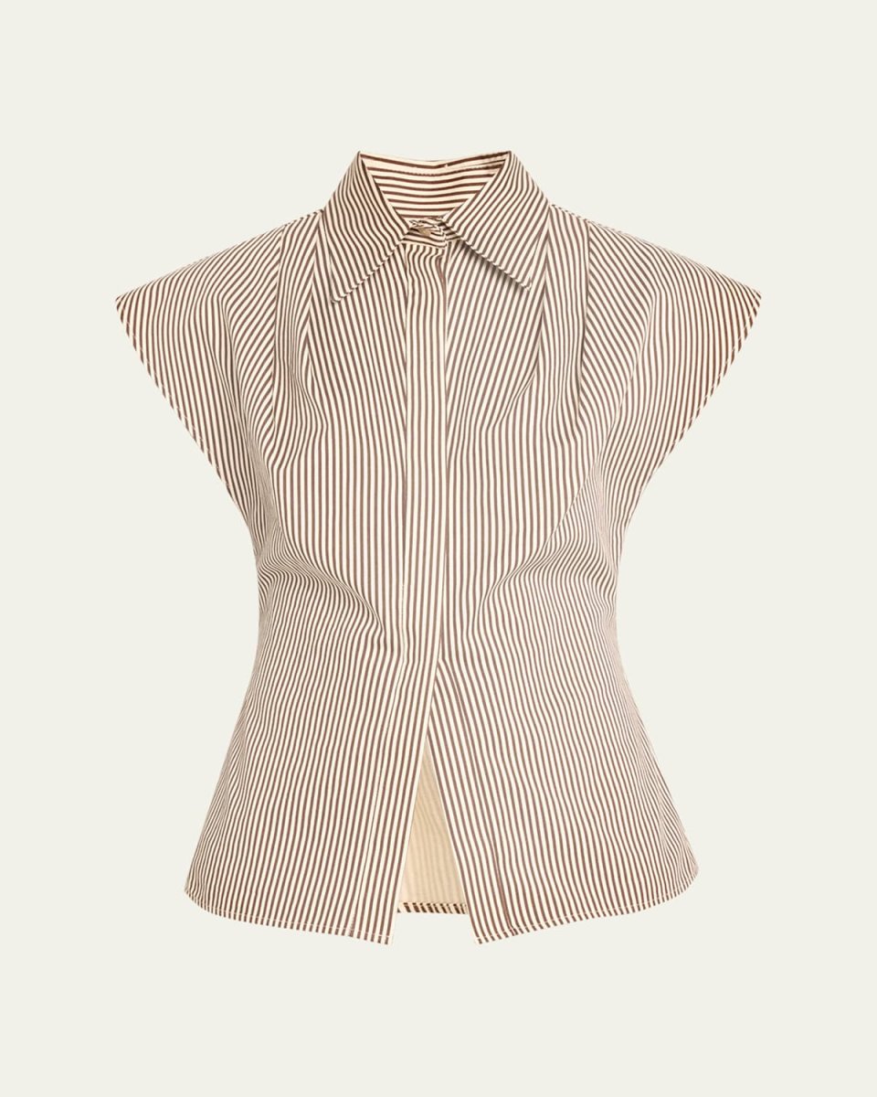 The Gabi Button-Front Shirt with Pleated Shoulder Detail