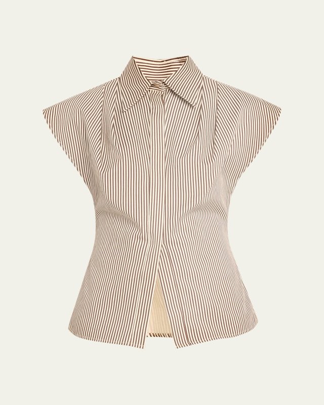 The Gabi Button-Front Shirt with Pleated Shoulder Detail