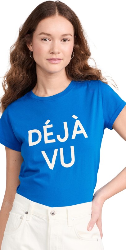Clare V. Classic Tee Bright Cobalt w/ Cream Déjà Vu