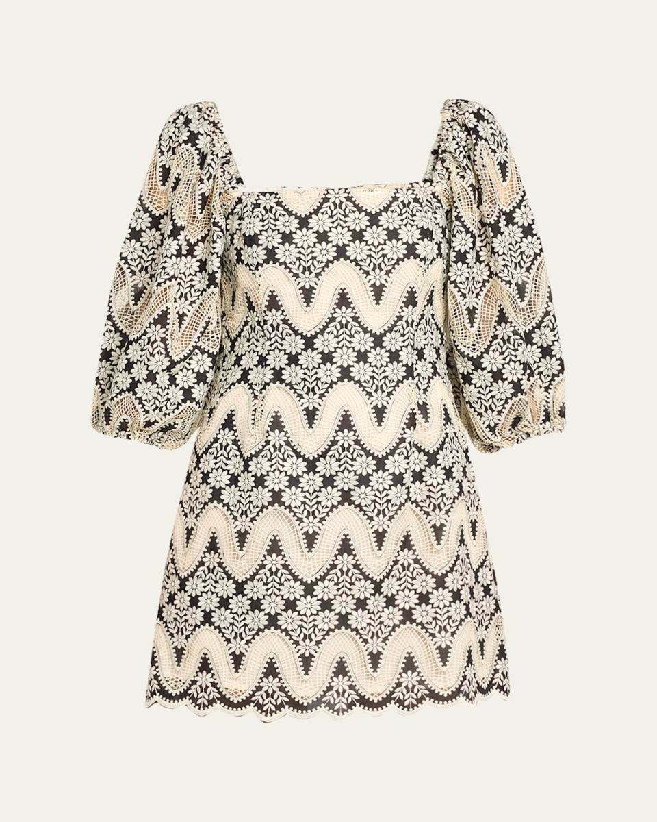 Montauk Two-Tone Floral Eyelet Cotton Mini Dress