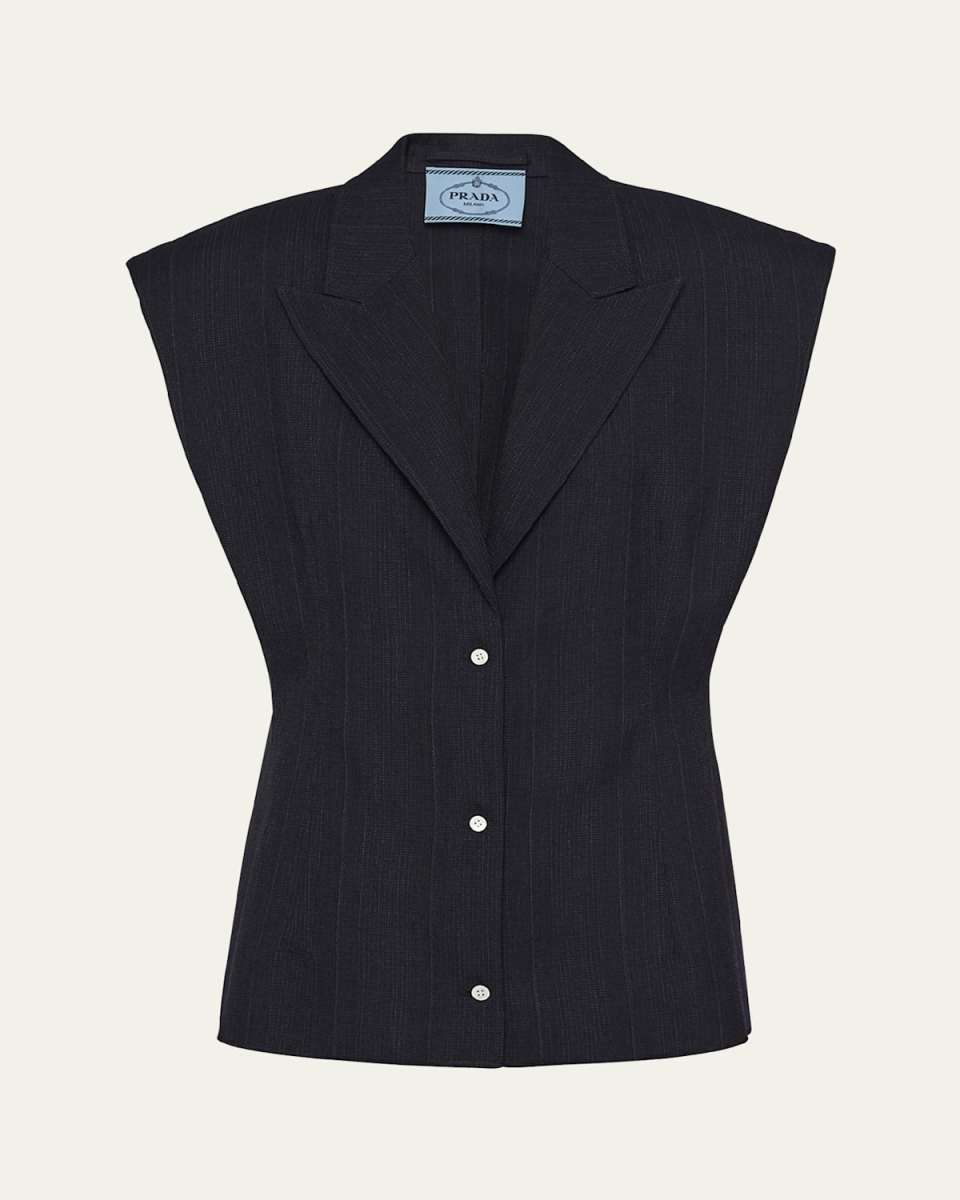 Belted Cap-Sleeve Wool Vest