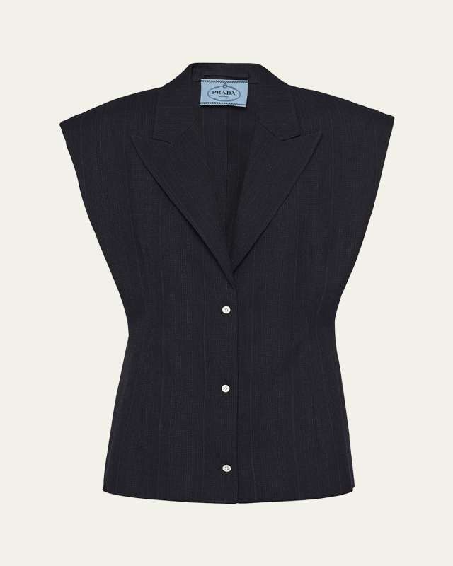 Belted Cap-Sleeve Wool Vest