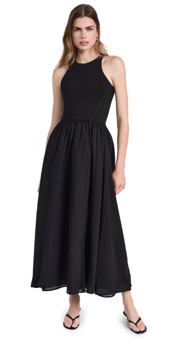 ATM Anthony Thomas Melillo Pima Cotton Mixed Media Maxi Dress Black