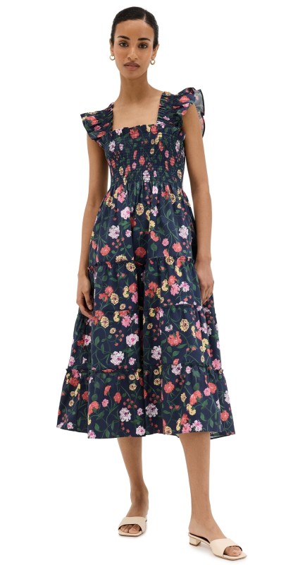 Hill House Home The Ellie Nap Dress Peony Bouquet in Navy Multi