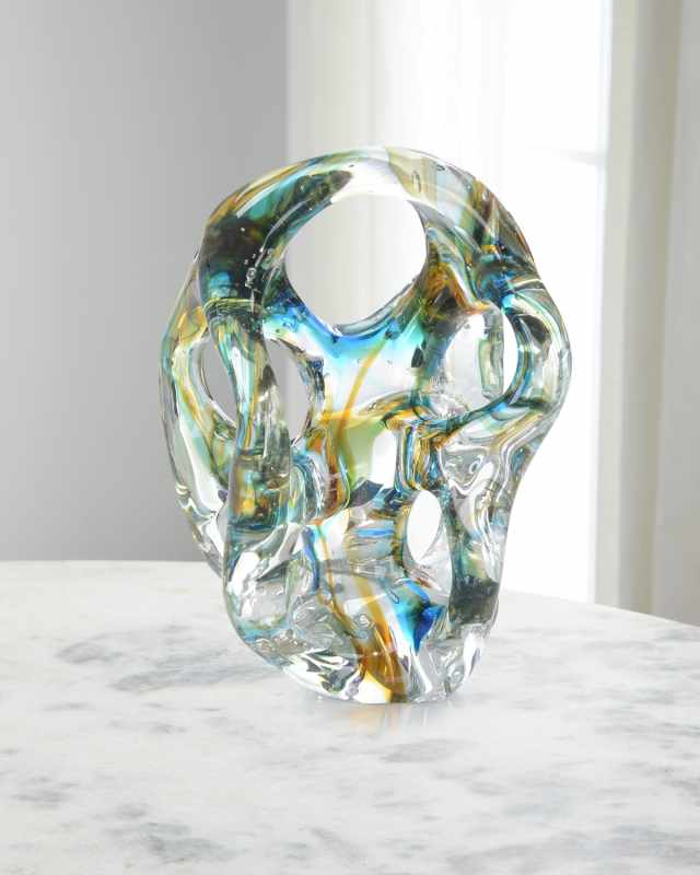 Azure Blue & Yellow Handblown Glass Sculpture I - 9.5"