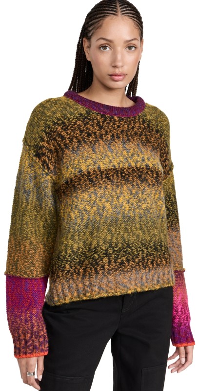 Raquel Allegra Iris Pullover Olive Burgundy Combo