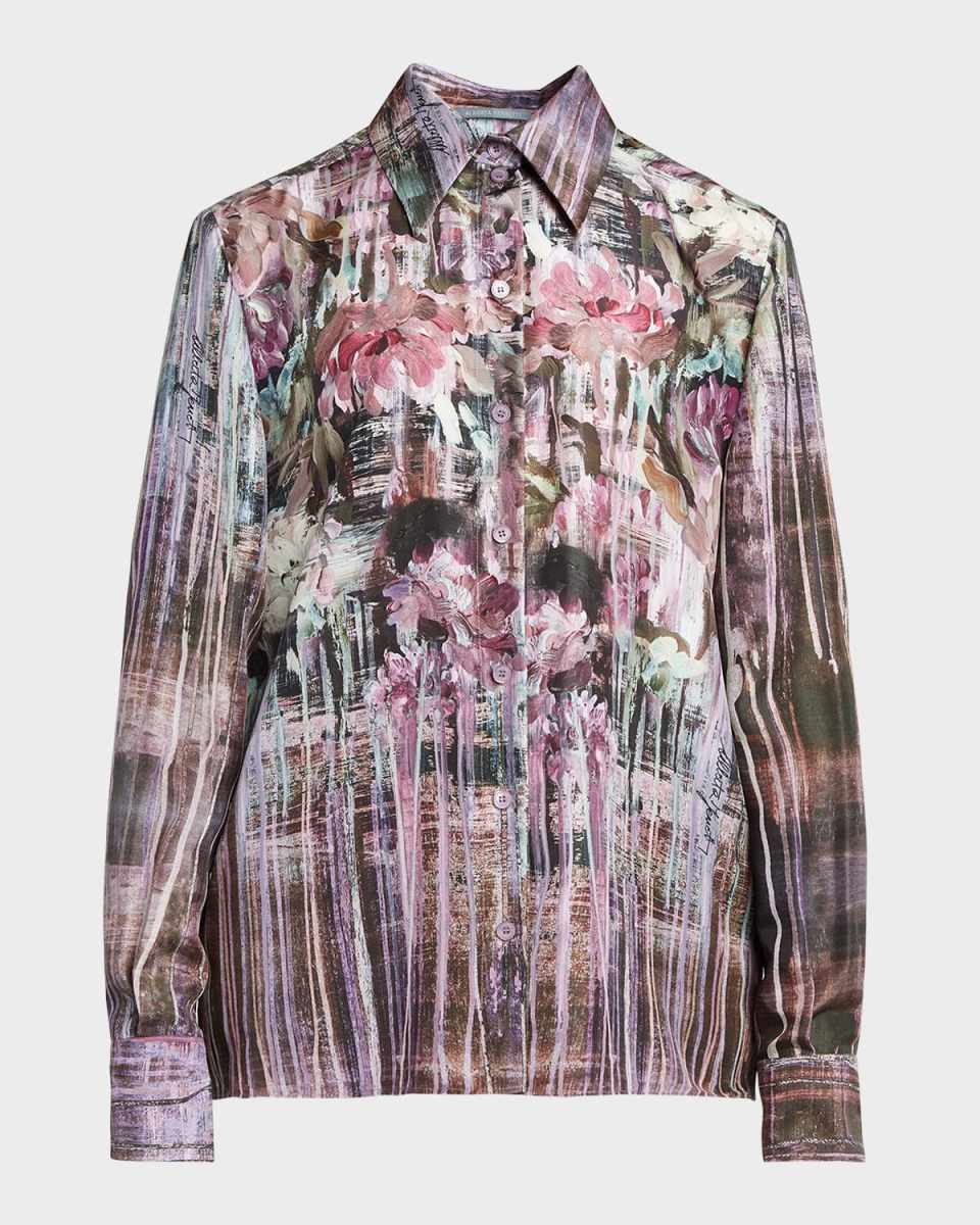 Printed Chiffon Button-Down Blouse
