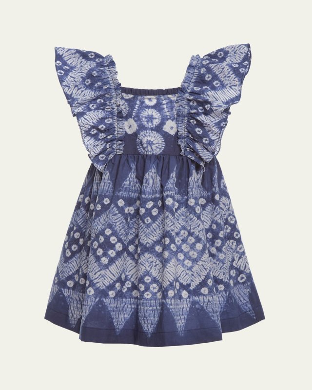 Girl's Yana Tie Dye-Print Flutter Dress, Size 4-14