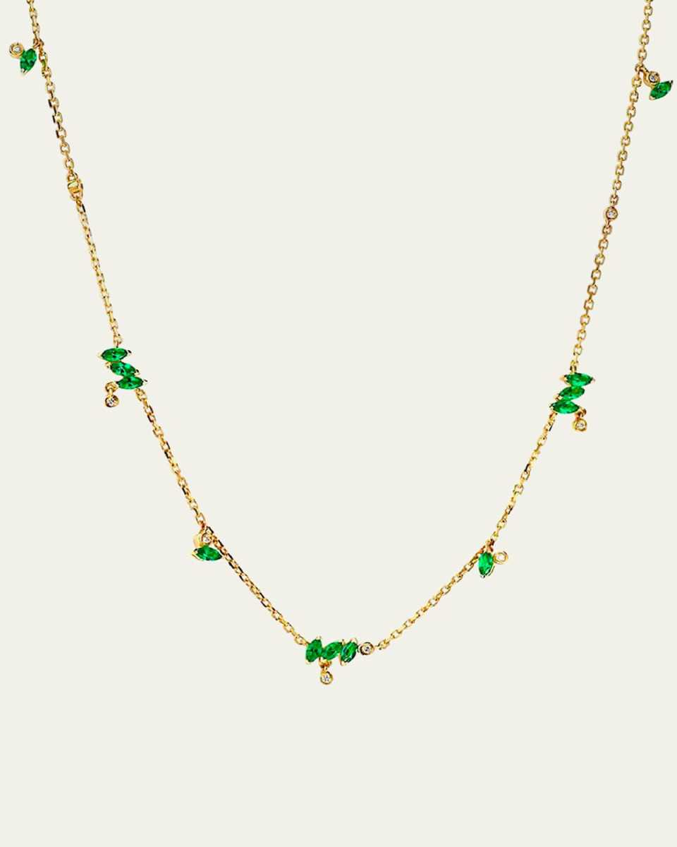 14K Yellow Gold Veto Station Necklace with Cultured Emeralds and Lab Grown Diamonds