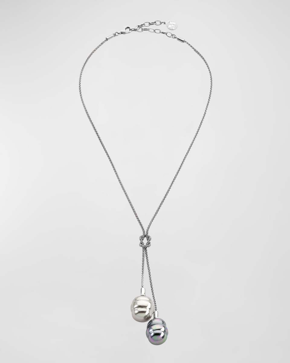 Tender 2-Pearl Y-Drop Necklace, Silver