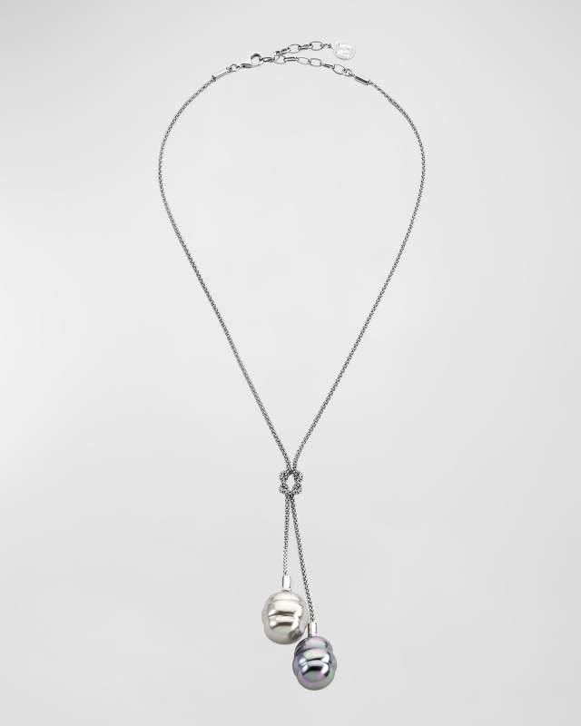 Tender 2-Pearl Y-Drop Necklace, Silver