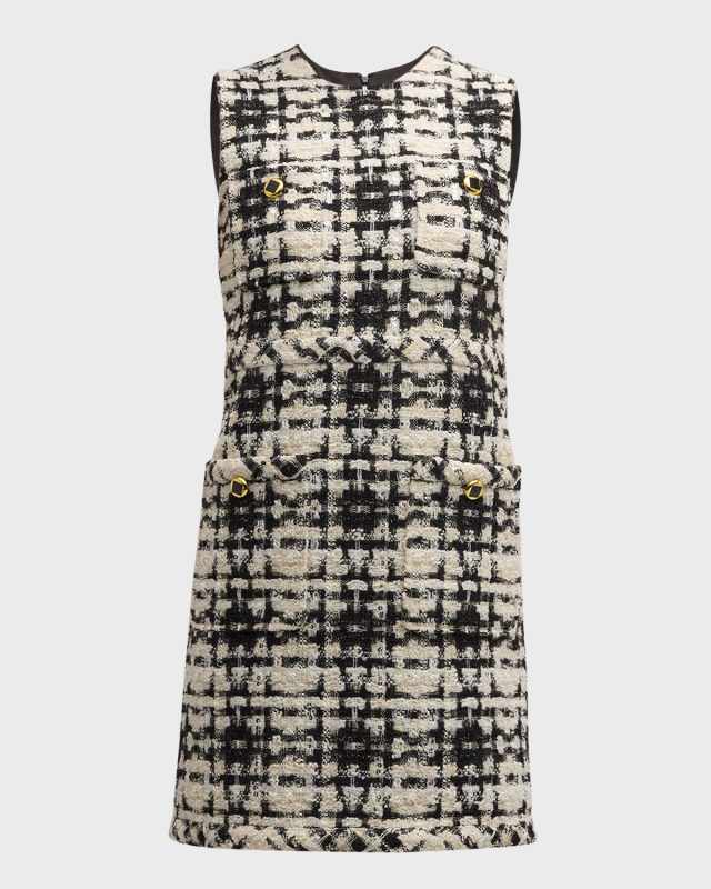 Metallic Eyelash Tweed Plaid Sleeveless Mini Dress