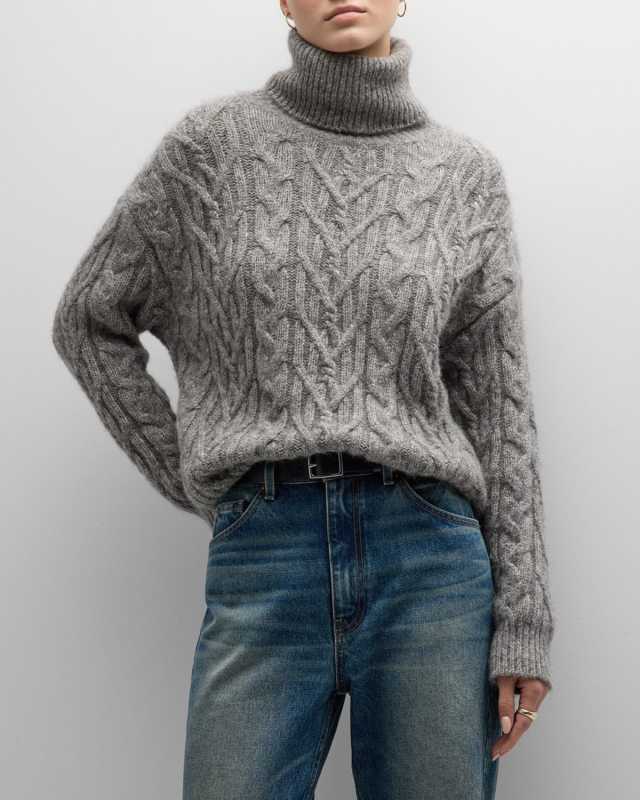 Cable-Knit Cashmere Turtleneck Sweat