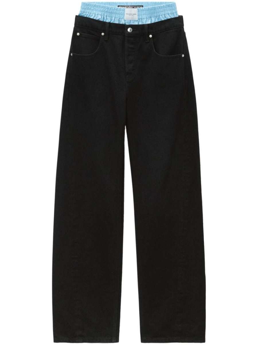 layered wide-leg jeans