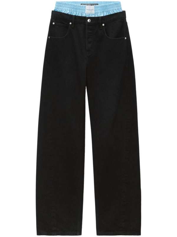 layered wide-leg jeans