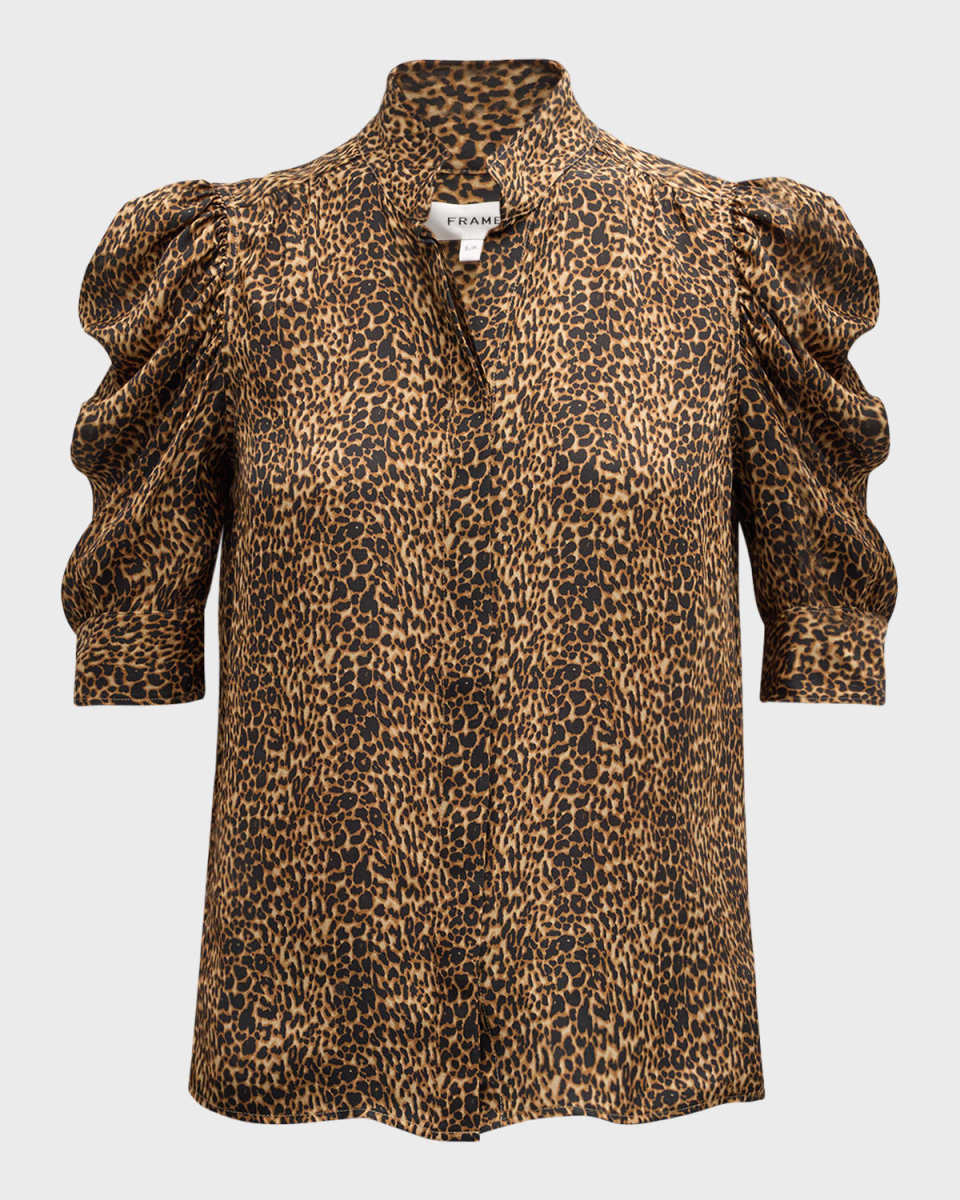 Gillian Silk Collared Puff-Sleeve Top