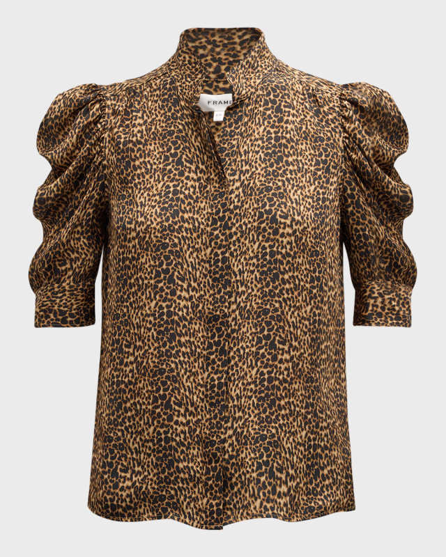Gillian Silk Collared Puff-Sleeve Top