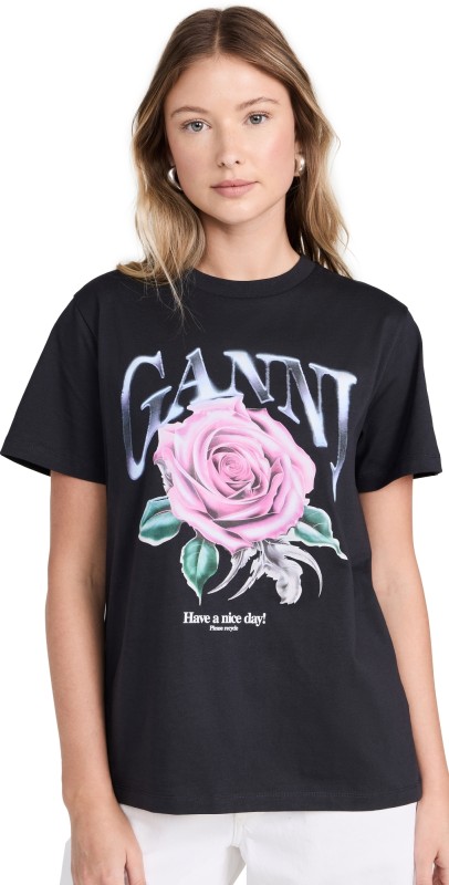 GANNI Basic Jersey Rose Relaxed T-Shirt Phantom