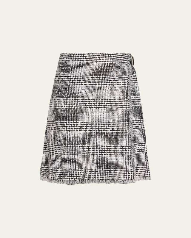 Check Wrap Skirt with Belted Detail