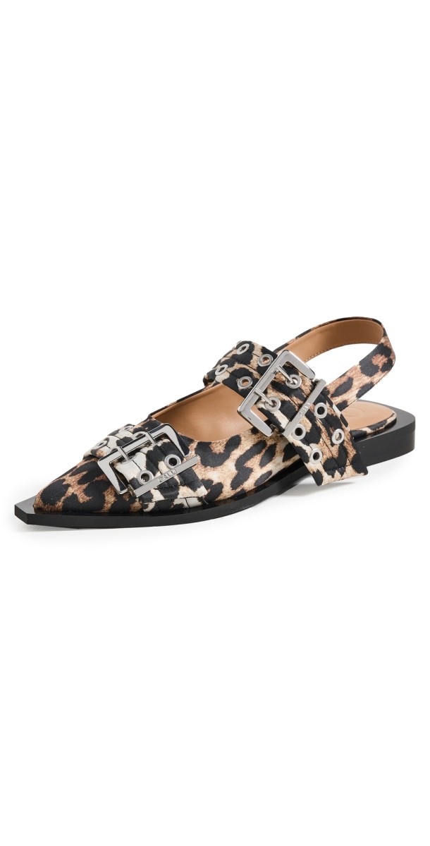 GANNI Buckle Ballerina Flats Leopard