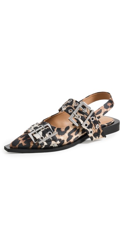 GANNI Buckle Ballerina Flats Leopard