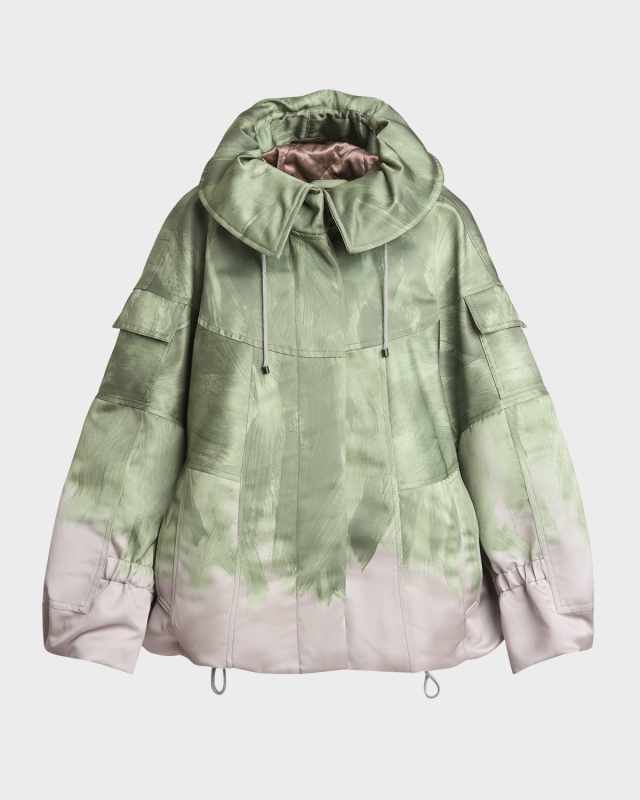 Vanilla Brushstroke-Print Hooded Balloon Jacket