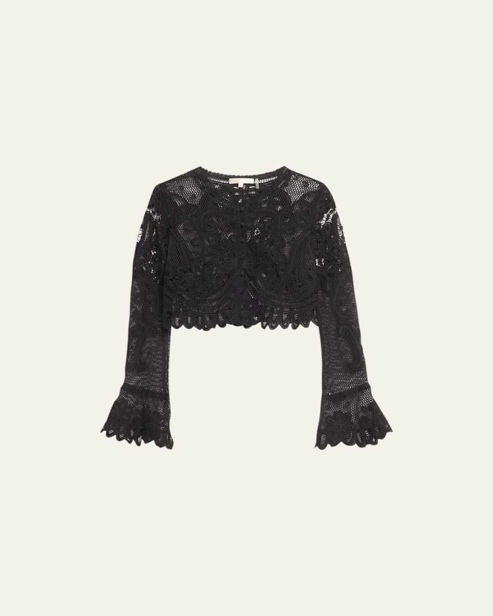 Rinko Bagatelle Lace Bell-Sleeve Crop Top