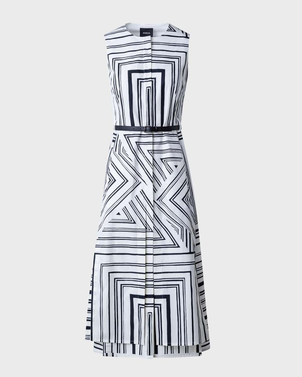 Poplin Lizzi's Lines Printed Midi Dress with Belt