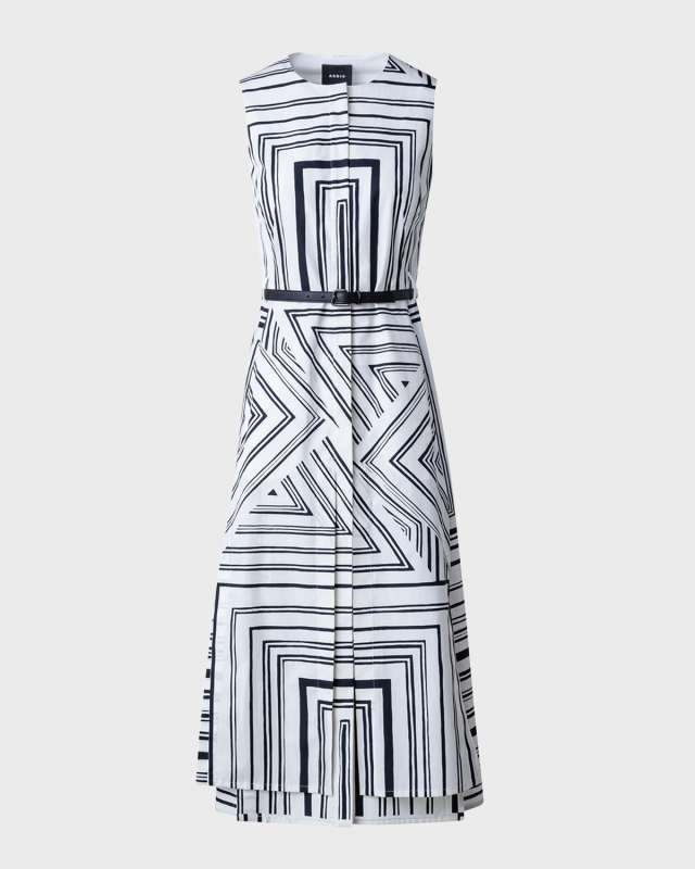 Poplin Lizzi's Lines Printed Midi Dress with Belt