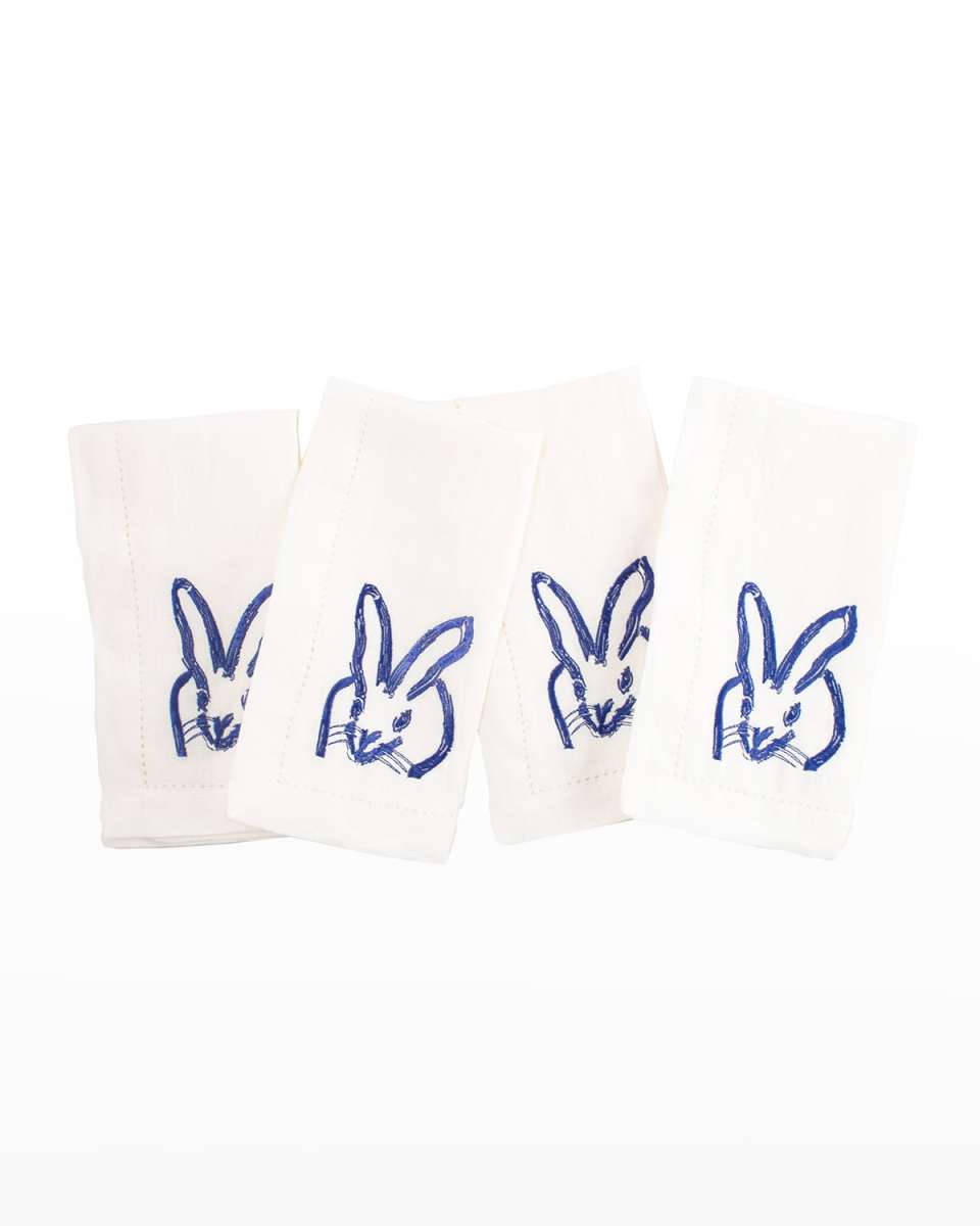 Painted Bunny Embroidered Dinner Napkin - Blue White