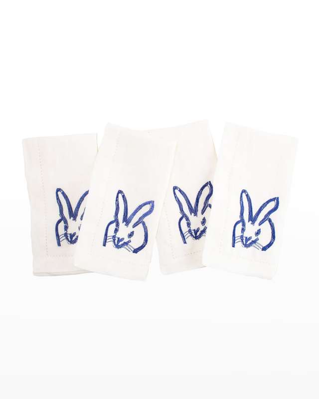 Painted Bunny Embroidered Dinner Napkin - Blue White