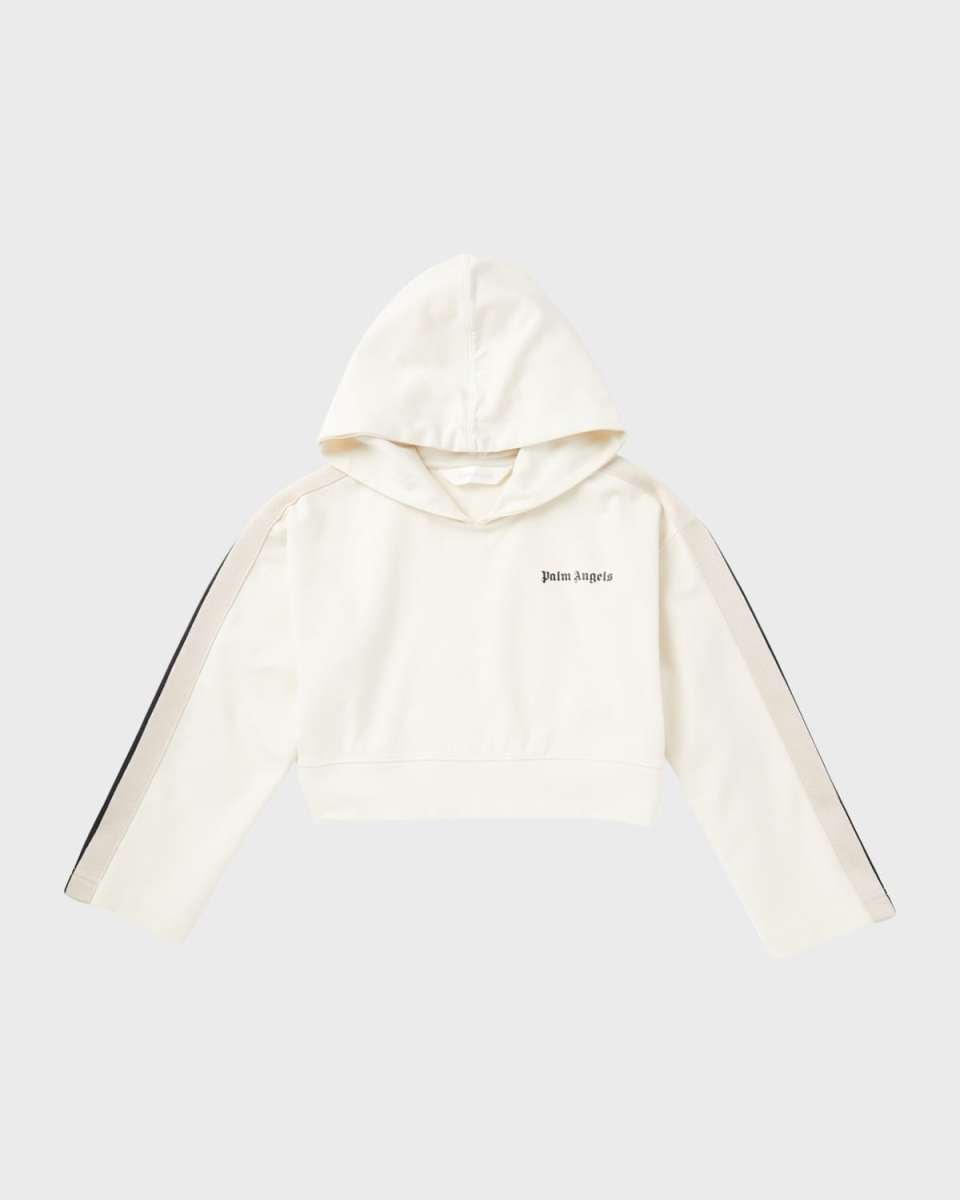 Girl's Logo-Print Cropped Track Inspired Hoodie, Size