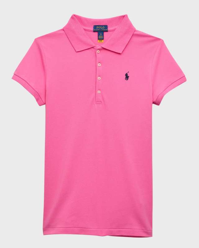 Girl's Short-Sleeve Logo Embroidery Polo Shirt, Size S-XL