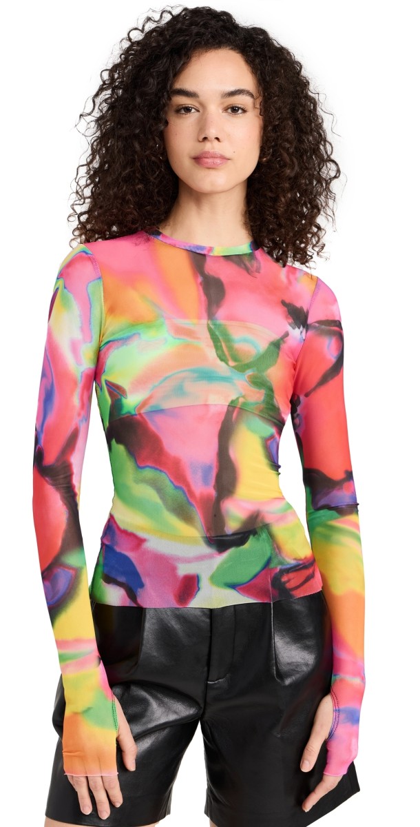 AFRM Kaylee Crewneck Mesh Top Spray Floral