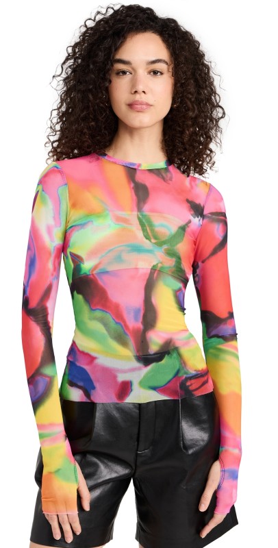 AFRM Kaylee Crewneck Mesh Top Spray Floral