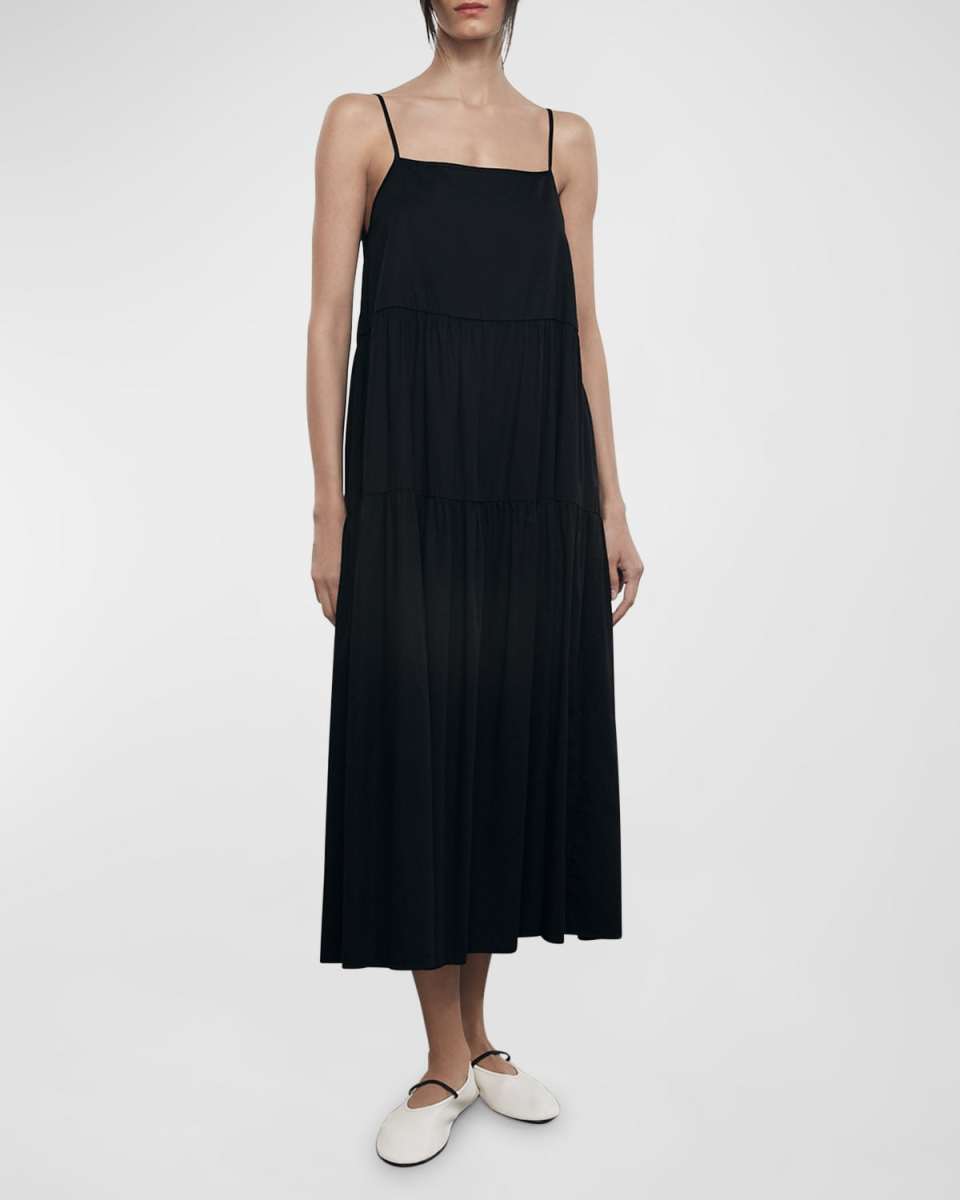 Cotton Strappy Tiered Midi Dress