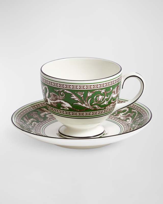 Florentine Verde Teacup & Saucer, 6.1 oz.