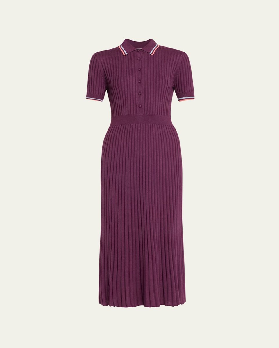 Eyot Short-Sleeve Cashmere Rib Maxi Polo Dress