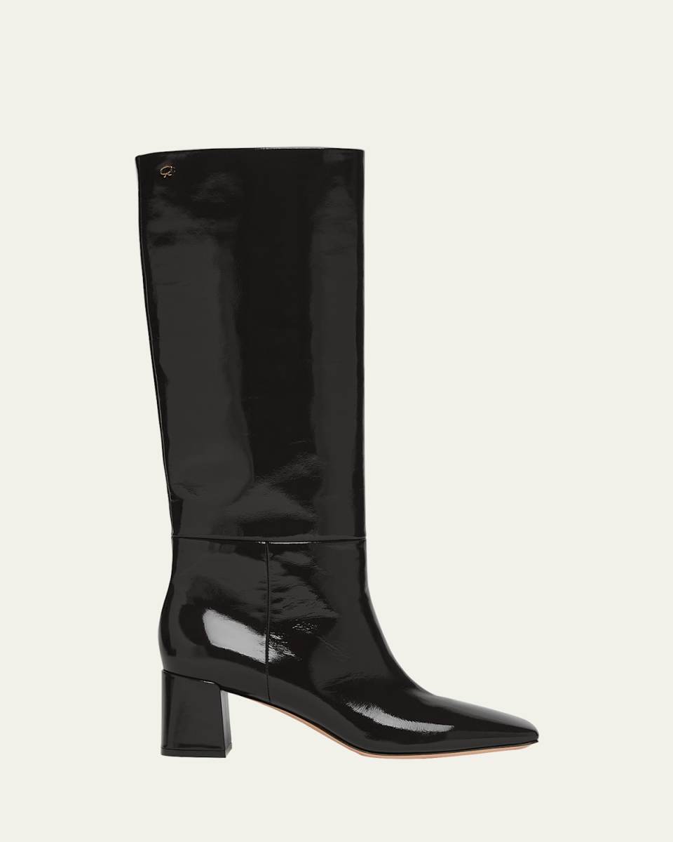 Patent Square-Toe Knee Boots