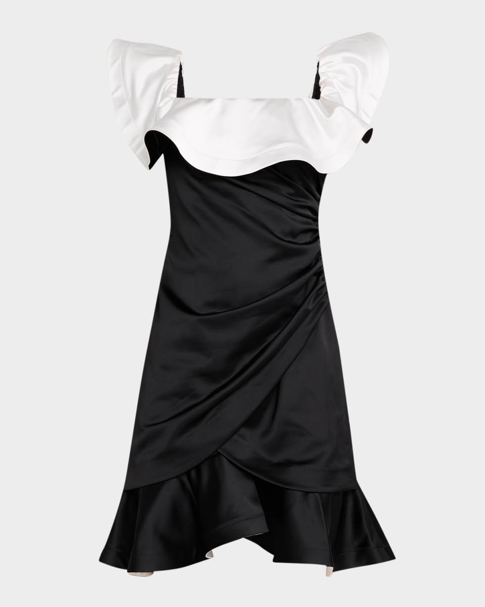 Ruched Ruffle Satin Mini Dress