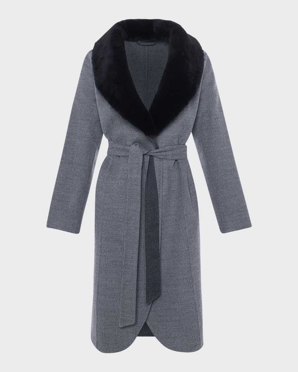 Belted Wool Stroller Coat with Detachable Lamb Shearling Coll