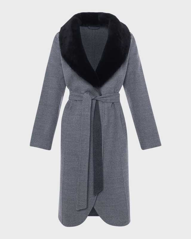 Belted Wool Stroller Coat with Detachable Lamb Shearling Coll
